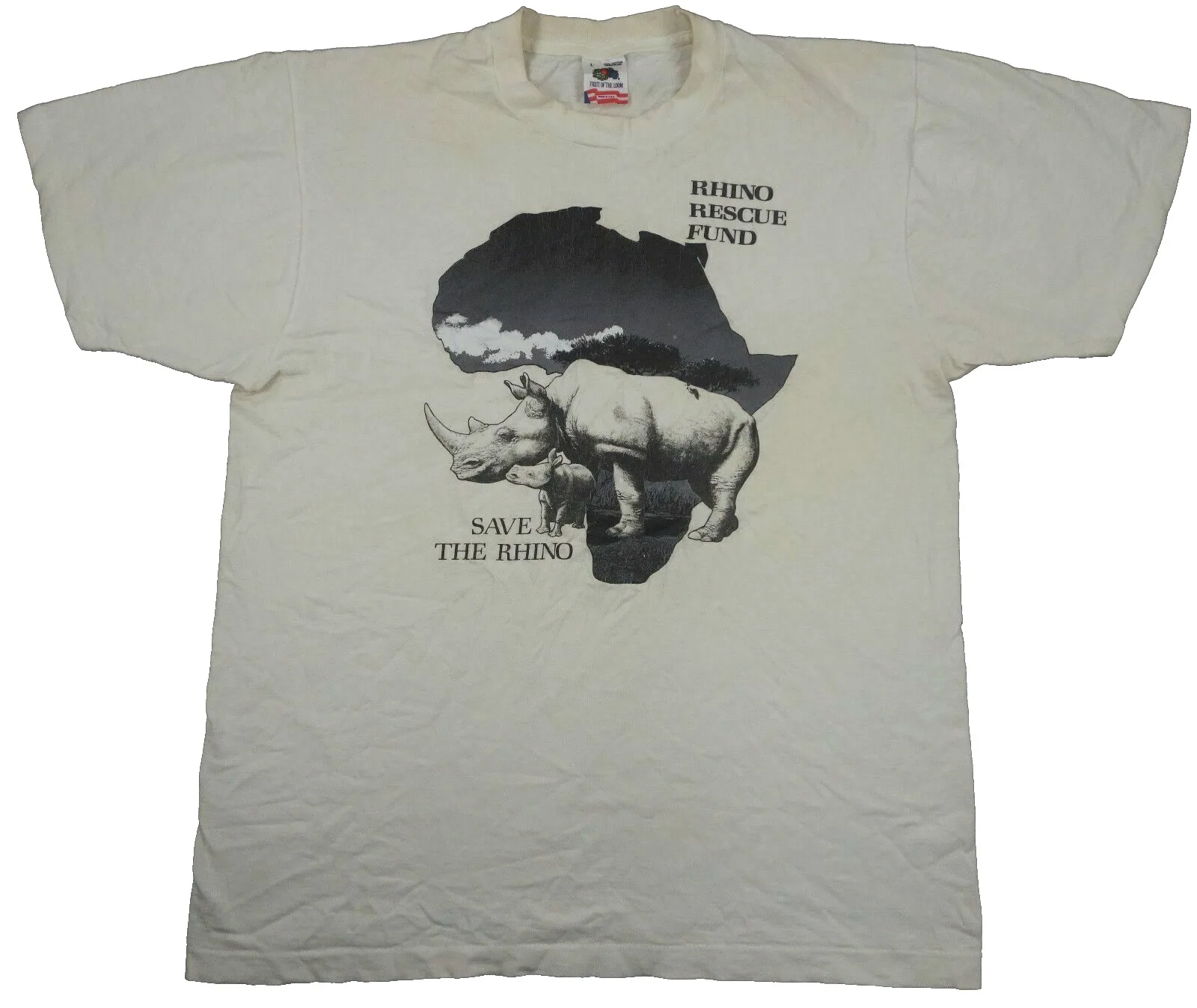 Rhino Rescue Fund Vintage T Shirt Nairobi Africa Wci New York Zoological Large