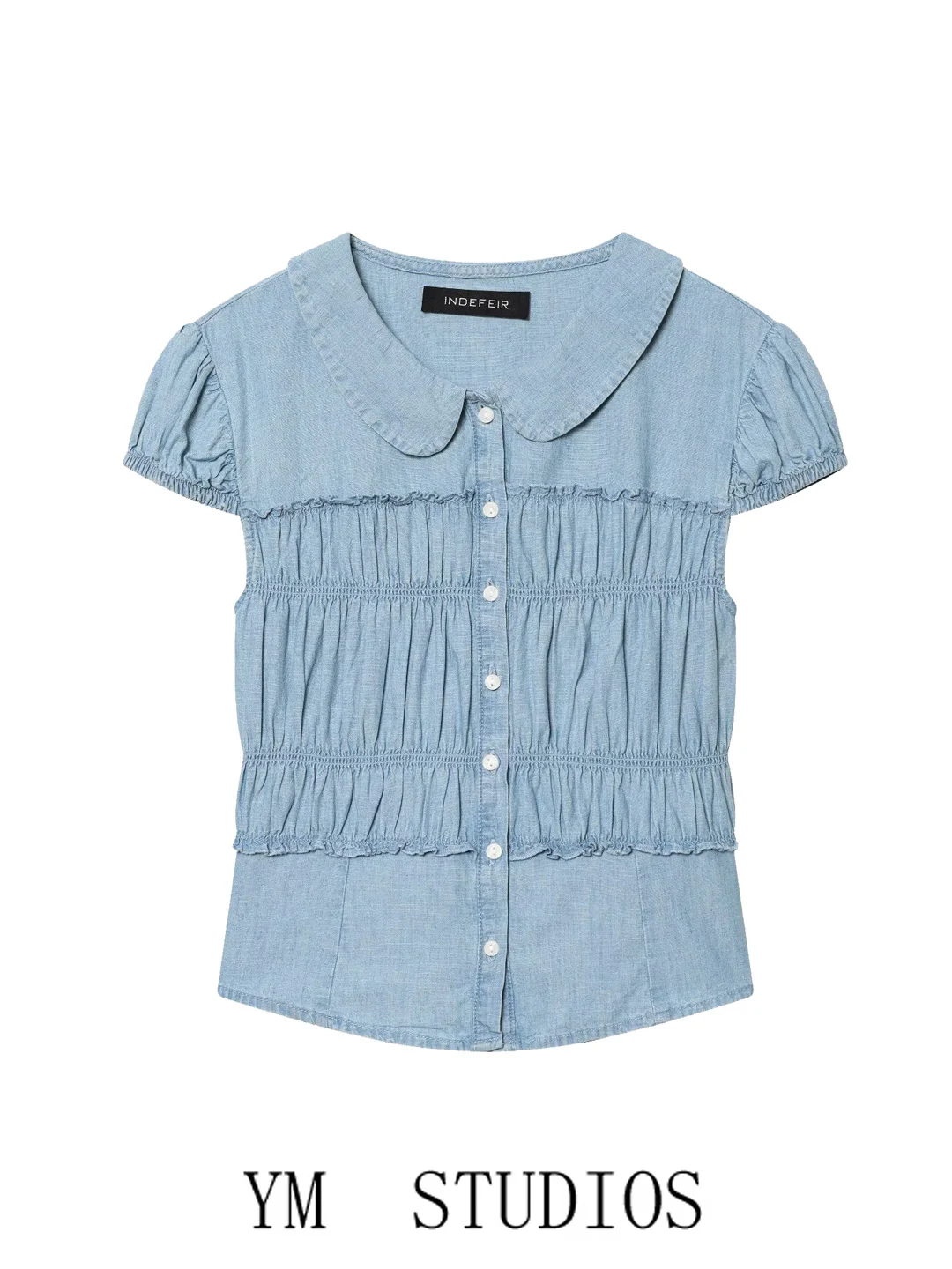 

Women's Slim Fit Shirt Bubble Sleeve Single Button Stand Collar Fashion Top Polyester Fiber Short Sleeve Skin-friendly Breath...