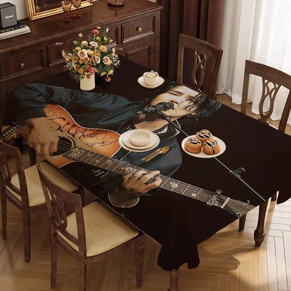 S-Suga Kpop A-Agust D Pattern Tablecloths Summer Washable Picnic Party Rectangle Table Cover Home Dining Decor