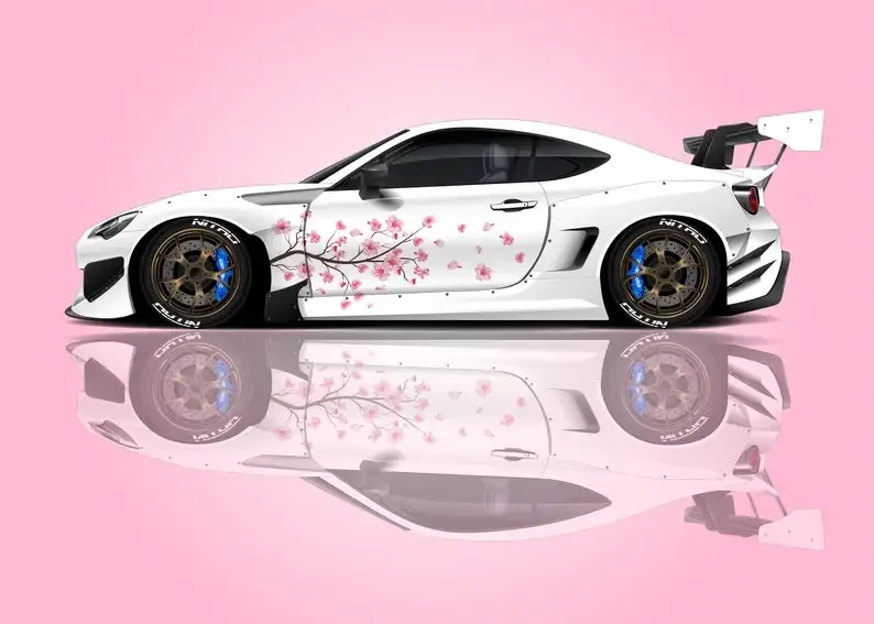 Sakura Cherry Blossom lily, decalcomania laterale giapponese per auto, dimensioni universali, decalcomania a righe lunghe per veicoli di grandi