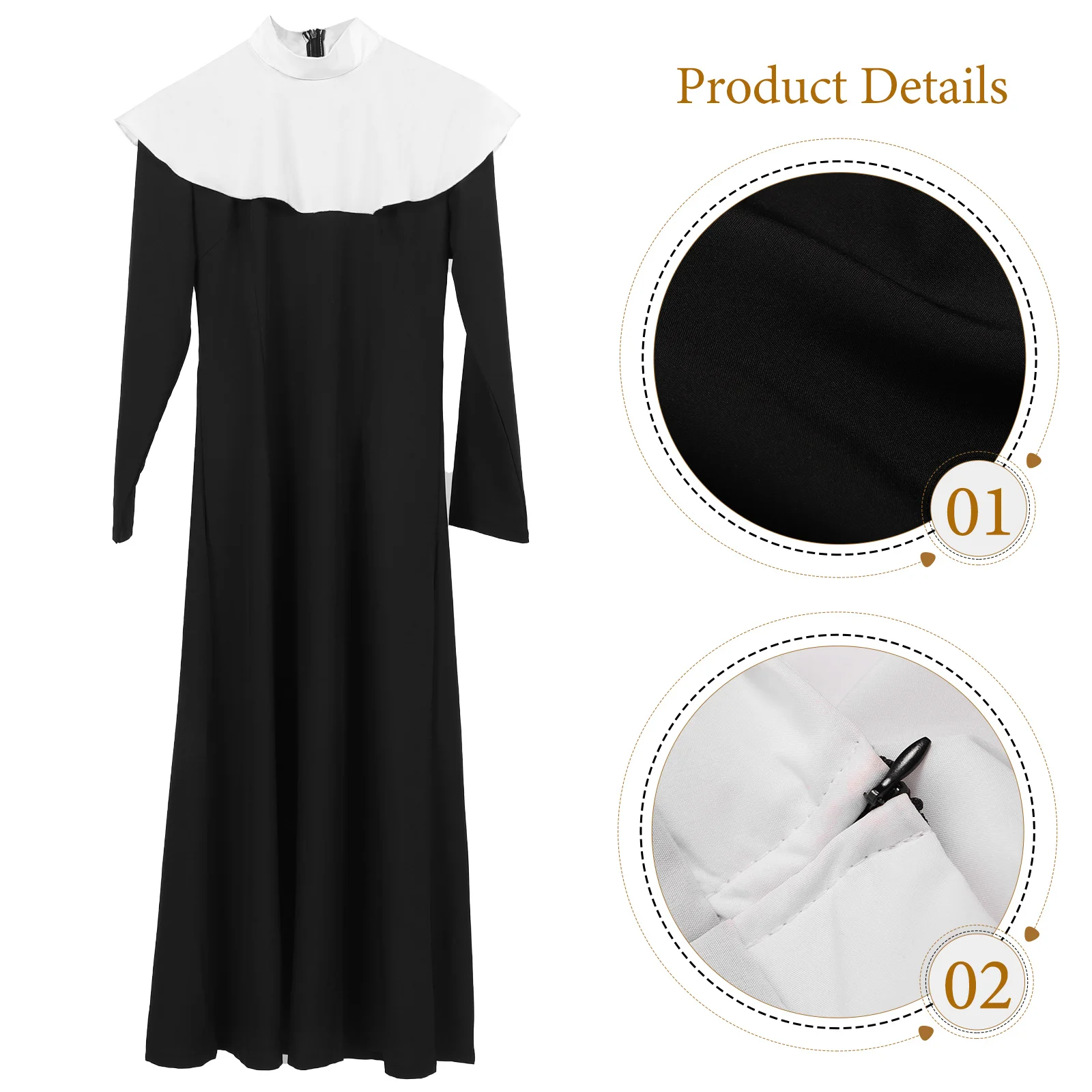 

1 комплект, костюм монахини, большие размеры, женский костюм для косплея на Хэллоуин, удобный легкий костюм для вечеринки, комплект монахини, женский наряд