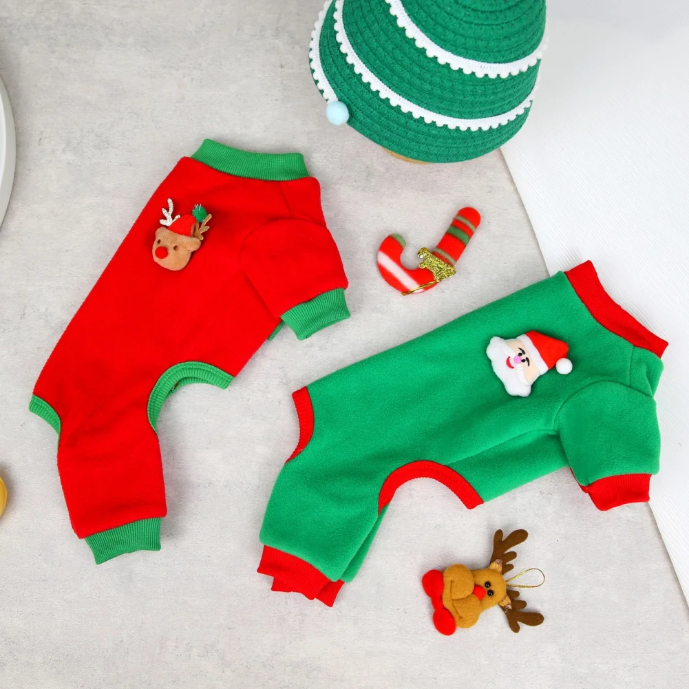 Christmas Dog Pajamas Pet Clothes Costume Xmas Apparel Jumpsuit Puppy Christmas Pajamas for Pet Holiday Decor Dog Clothes