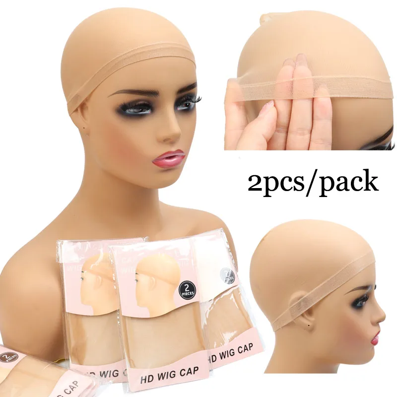 HD Wig Cap With Melt Band Set Thin Stocking Wig Cap Hair Net For Weave Nylon Stretch Mesh Wig Cap And Elastic Band For Wigs