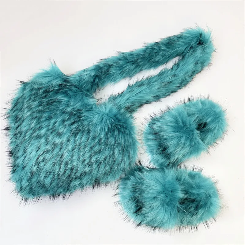 New European and American Crossbody Love Bag Slippers Set Imitation Raccoon Dog Fur Grass Plush Shell Bag Home Shoes