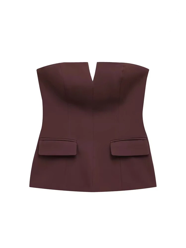 TFMLN Top da donna senza spalline Crop 2025 Top basic senza maniche da ufficio Lady Top Trend Street Fashion Classic Solid Tube Top