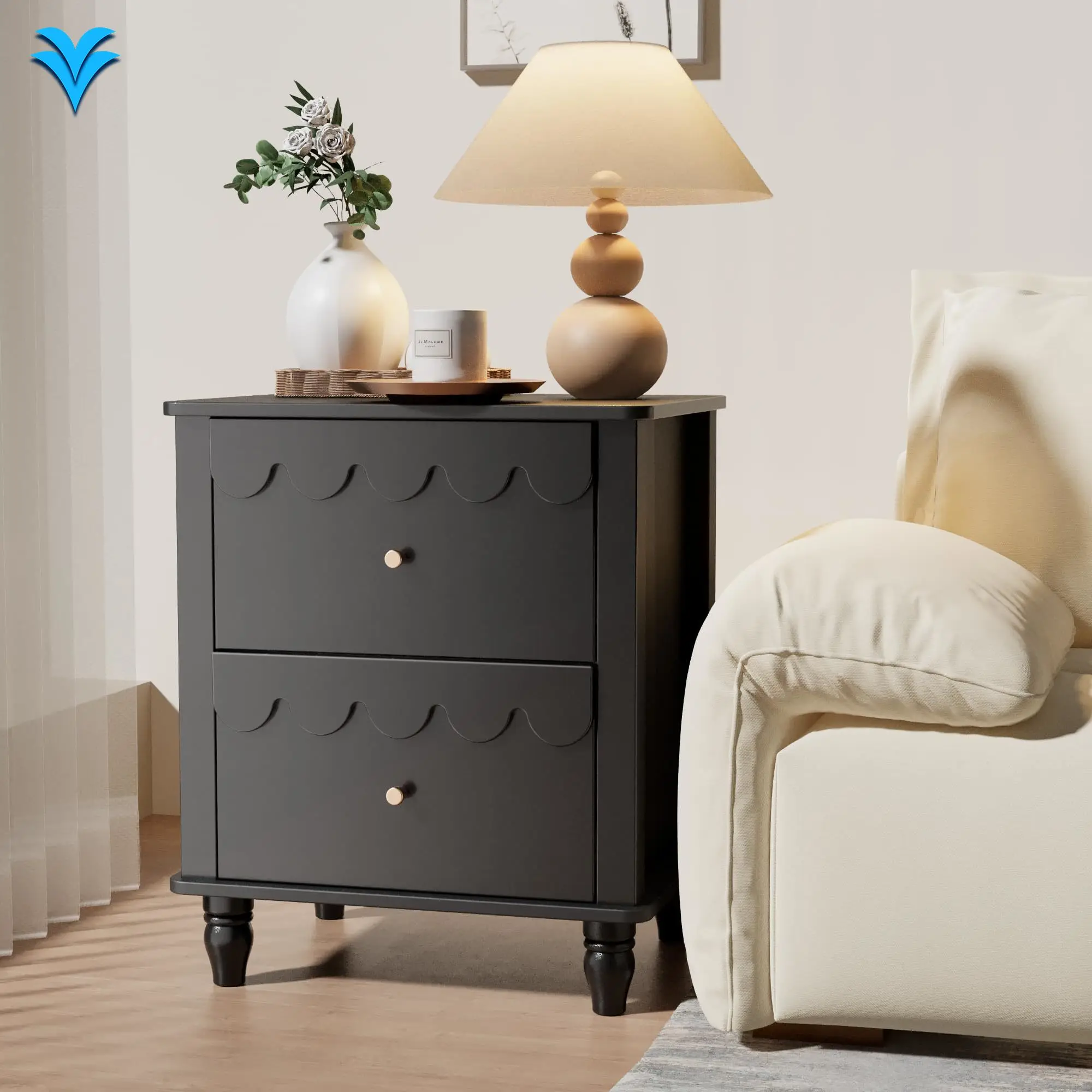 حامل ليلي حديث باللون الرمادي والأبيض والأسود مقاس 23.6 بوصة، طاولات بجانب السرير لغرفة النوم من MDF، منضدة خشبية فاخرة