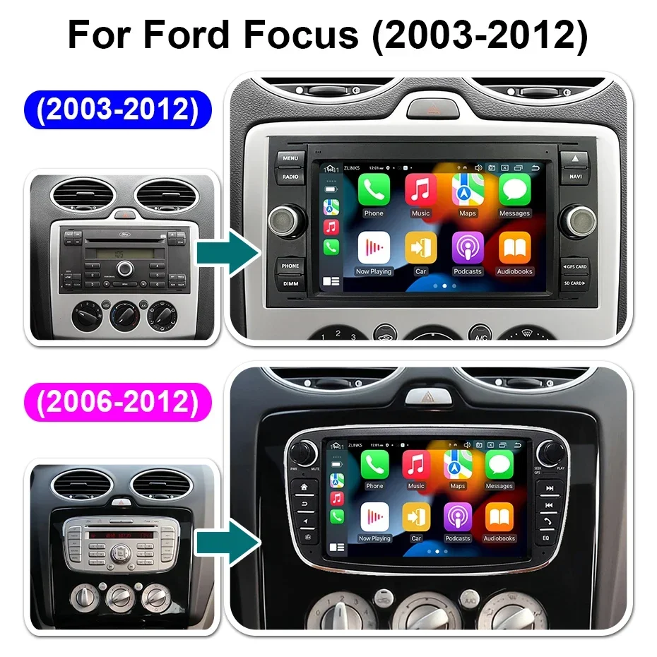 Kabelloses Carplay Android 14 Auto-Radiobildschirm für Ford Focus Mondeo C-MAX S-MAX Galaxy II Kuga Fiesta Fusion Kuga Mondeo Galaxy 2 2 Din Autoradio Multimedia-Player GPS Bluetooth WIFI 4G LTE – Detail 6