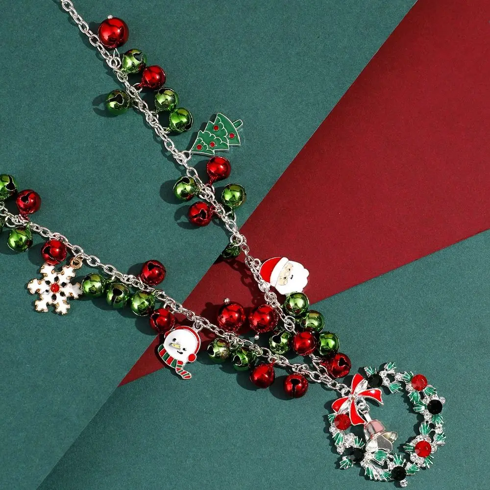 Korean Style Christmas Tree Necklace Bow Pendant Santa Claus Red Green Bell Choker Necklace Sweet Clavicle Chain