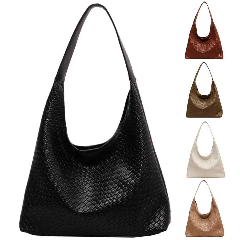 Women Soft Shoulder Bag Fashion Woven Hobo Bag Large Capacity Leather Tote Handbag Braided Satchel Bag Commuting Bag