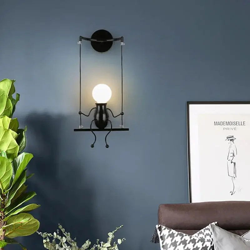 Imagem -03 - Luminárias de Parede Criativo Único Pessoas Pequenas Wall Light Modern Wall Sconce Iluminação Quarto Bedside Lamp E27 Branco Preto Vermelho