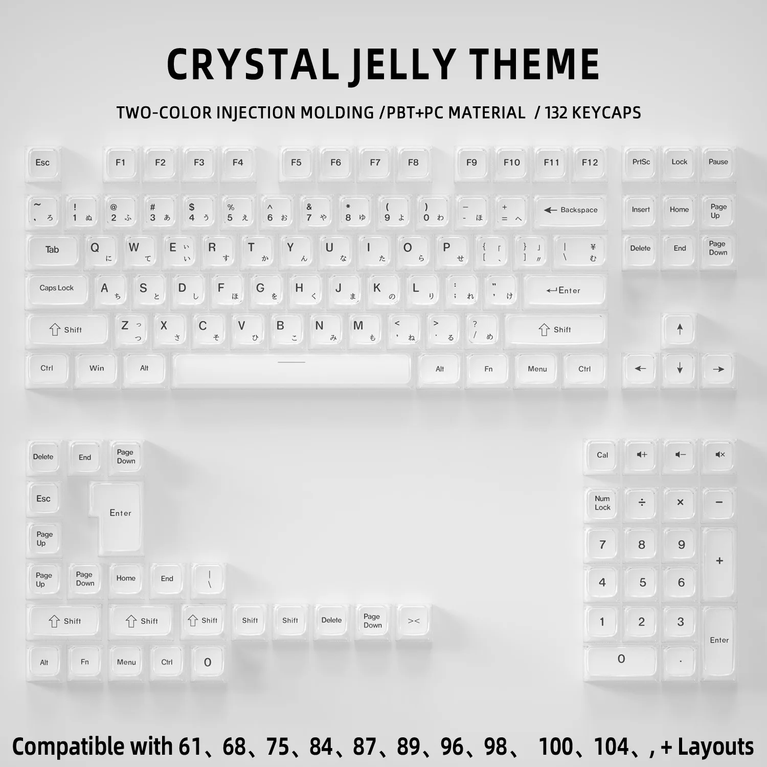 

Japanese layout keycaps crystal jelly mechanical keyboard key cap 132 keys CBSA height for 61 68 75 84 87 89 96 98 100 104 + ISO