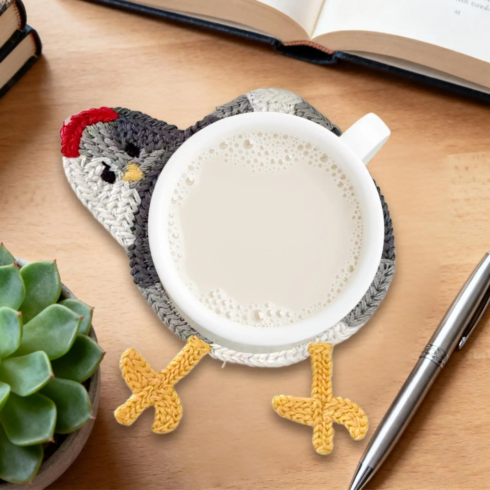 Coasters for Drinks Chicken Crochet Tabletop Protection Knit Non-slip Table Mat for Kitchen Desk Home Bar Coffee Housewarming