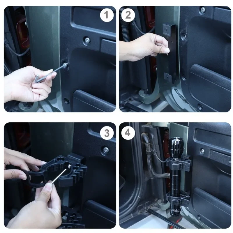 For Land Rover Defender 90 110 130 2020-24 Carbon Steel Black Car Tailgate Flashlight Tool Mount Holder Bracket Car Accessories