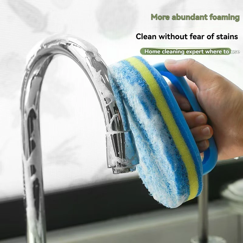 1pc/Cleaning Brush with Handle, Multifunctional Sponge Scrubber for Kitchen and Bathroom, Tile and Stove Top Stain Removal Brush