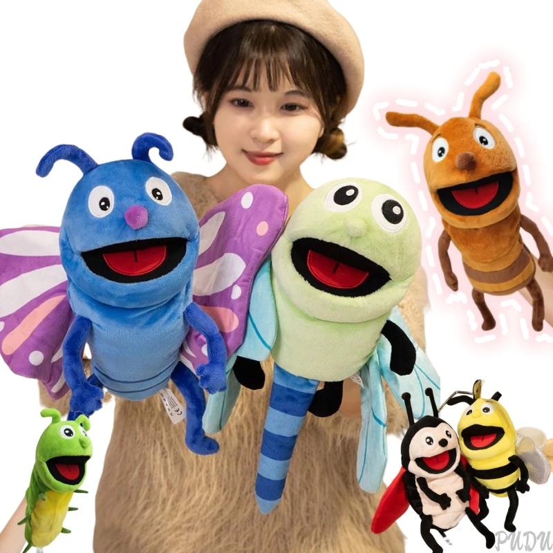 New Kawaii 30CM Insect Series Hand Puppet Cartoon Stuffed Butterfly Ant Animals Dolls Soft  High Quality  Decor Christmas Gifts