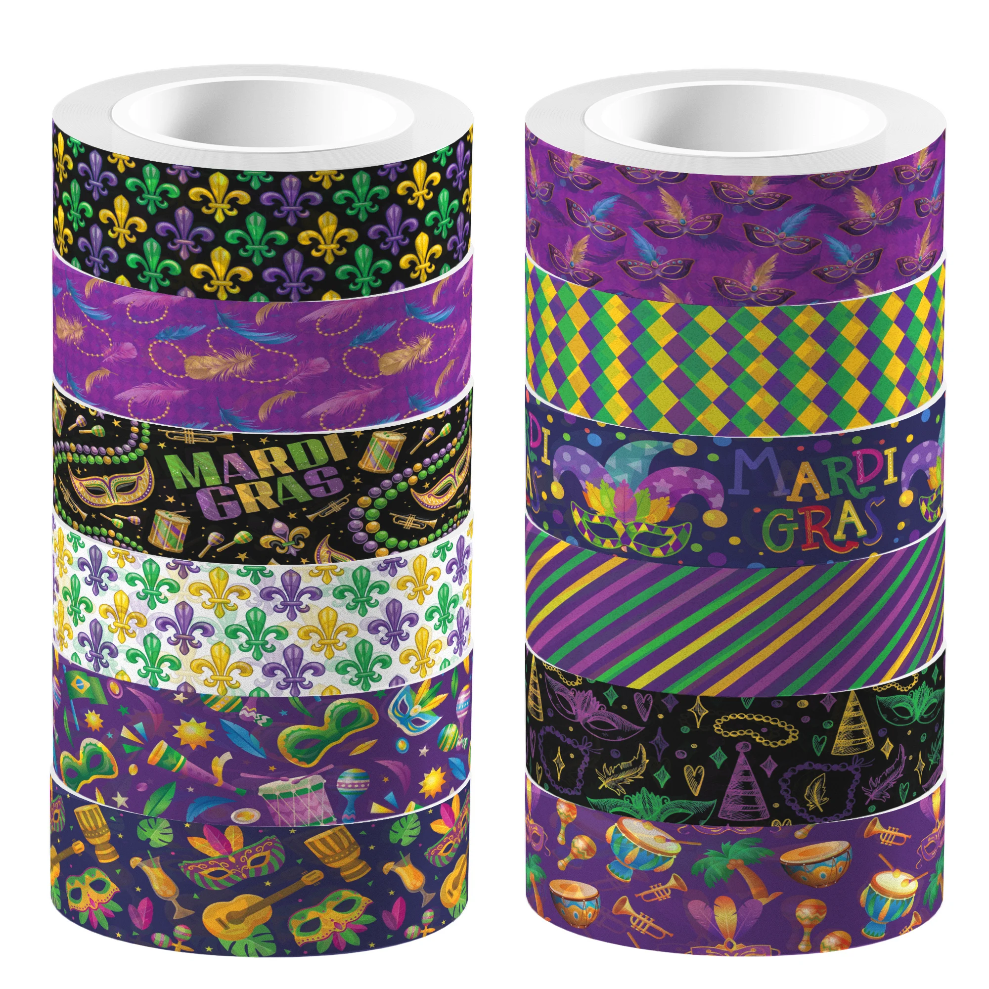 12 Stück Happy Mardi Gras Party Lila Washi Tape, dekoratives Masking Tape für DIY-Bastelarbeiten und Scrapbooking