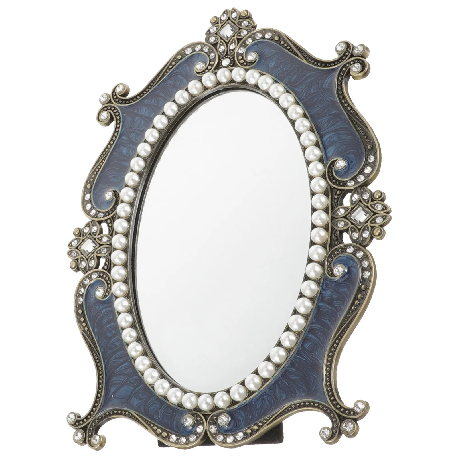 

Elegant Pearl Diamond Makeup Mirror Retro Desktop Design Stable Base Compact Size Multipurpose Dresser Decor Use