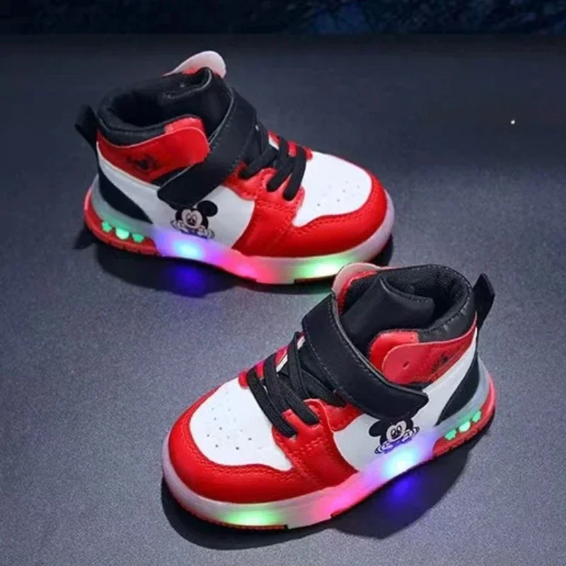 Disney Children\'s Sneaker Cute Minnie Mickey Cartoon Led Lighted Shoes for Kids Boys Girls Luminous Shoes Toddler Flash Lights
