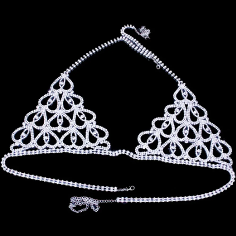 Fashion Rhinestone Heart Bra Thong Set Bikini Cover Up Women Summer Sexy Shiny Crystal Swimsuit Accessories for Party Beachwear view 4