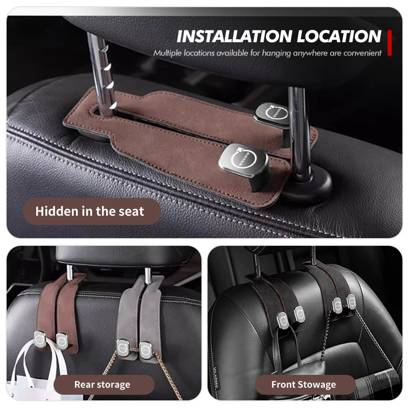 

For Volvo 2 in 1 Car Headrest Hook Suede Rear Seat Hanging Dual Hook XC60 XC90 S60 S80 V60 C70 S40 C30 V90 V60 C40 XC40 V70