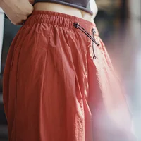 Maden Outdoor Lightweight Quick-Dry Cargo Pants Women Summer Elastic Waist Parachute Pants Pockets Solid Color Straight Trousers - Image 3