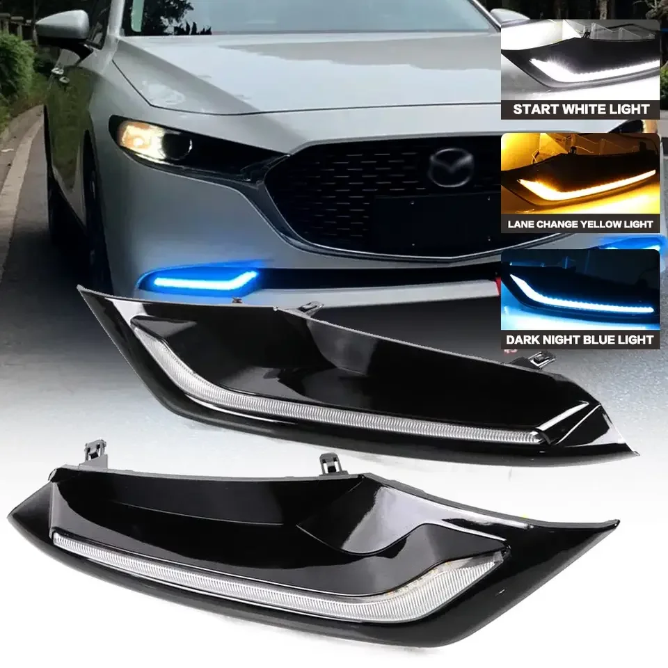 LED DRL for Mazda 3 Sedan 2019 2020 2021 2022 Front Driving Fog Lights Daytime Running Lights with Dynamic Turn Signal Lights