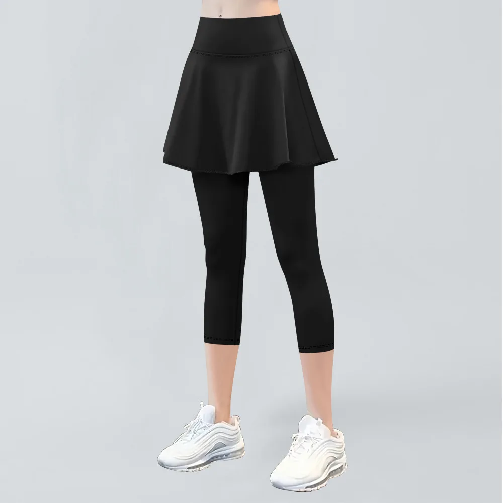 سروال نسائي أوروبي أمريكي مزيف مكون من قطعتين 7/8 سكورت - خصر عالي مع جيب من حرير الحليب كاجوال للتمرين لملابس خارجية #6