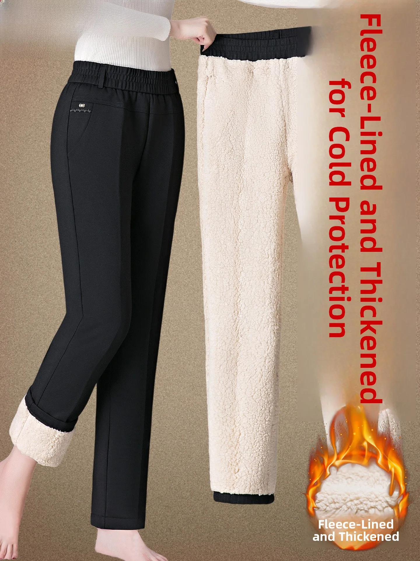 

Утепленные зимние брюки с высокой талией, прямые, повседневные, женские, теплые хлопковые брюки для женщин среднего и старшего возраста