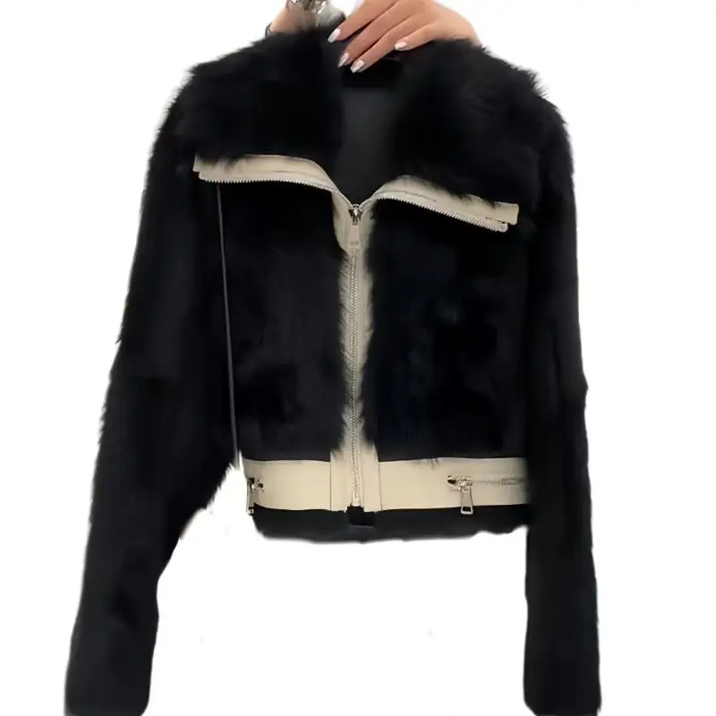 Faux Fox Fur Coat for Women,Korean Jacket,Sailor Collar, Thick Warm Clothes,High Quality,Spliced, Autumn and Winter，2024