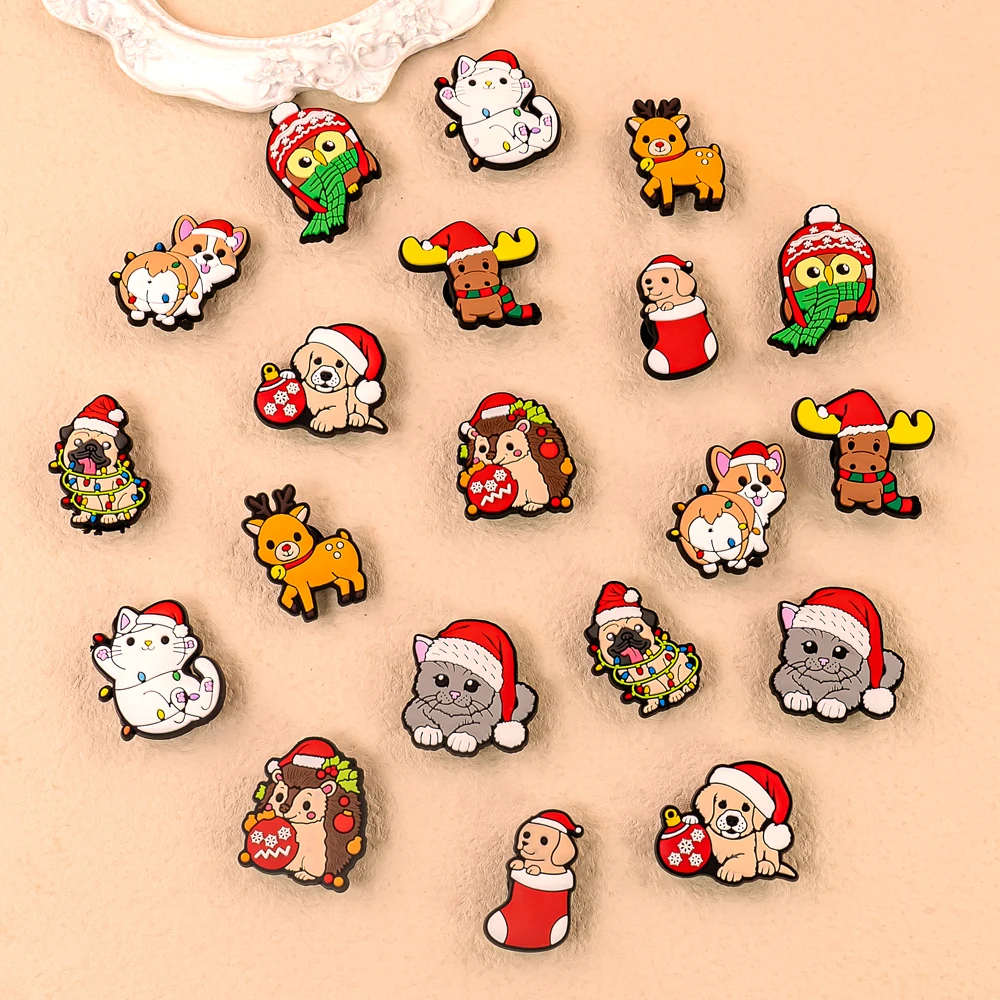 1/10pcs Christmas Animal Pins for Kids Men Women Shoe Charms Xmas Hat Deer Cat Dog Party Accessories Shoe Decorations Buckle