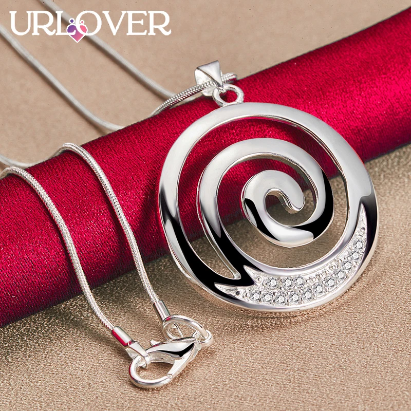 

URLOVER 925 Sterling Silver Necklace For Woman Vortex Zircon Pendant Necklaces Fashion Party Wedding Birthday Charm Jewelry Gift