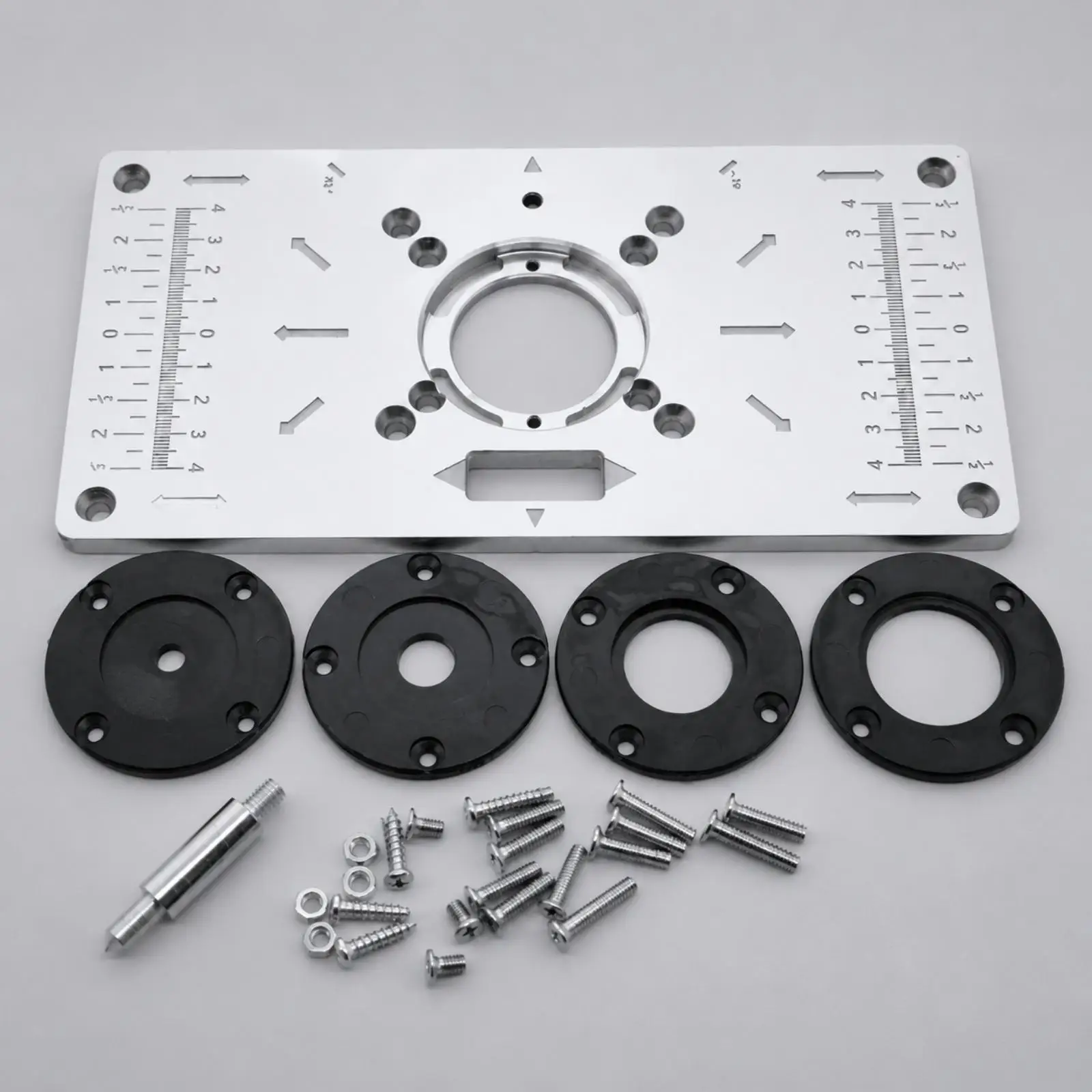 Aluminum Router Insert Plate with Insert Rings for Woodworking Table Mounting Hardware Black Nylon