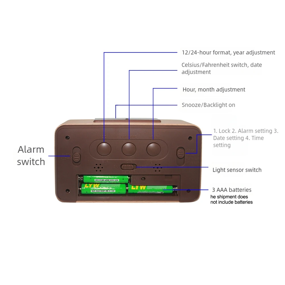 Minimalist Wooden Alarm Clock with LED Temperature and Time Display Adjustable Alarm Sound and Snooze Settings for Bedroom Use