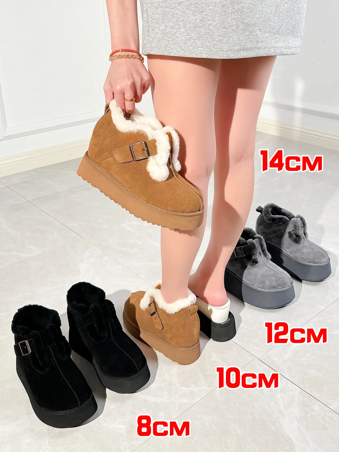 Zapatos con alzas de 14cm para mujer, zapatos cálidos de lana para invierno, zapatos con aumento de altura de 12cm, zapatos con plataforma invisibles para aumentar