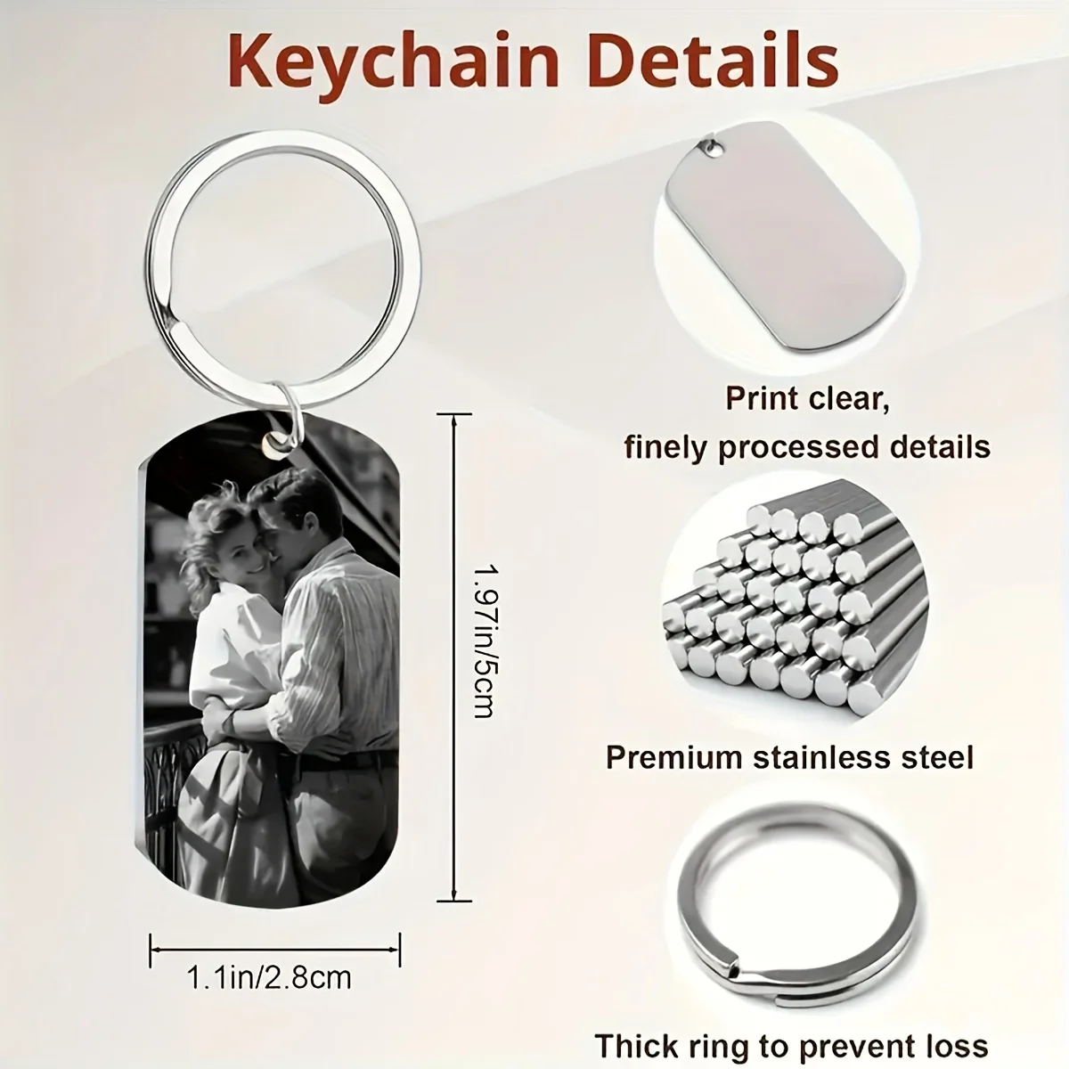 1pc, Personalized Engraved Photo Text Keychain, Men'S Portable Keychain, Perfect Gift for Family Men And Women
