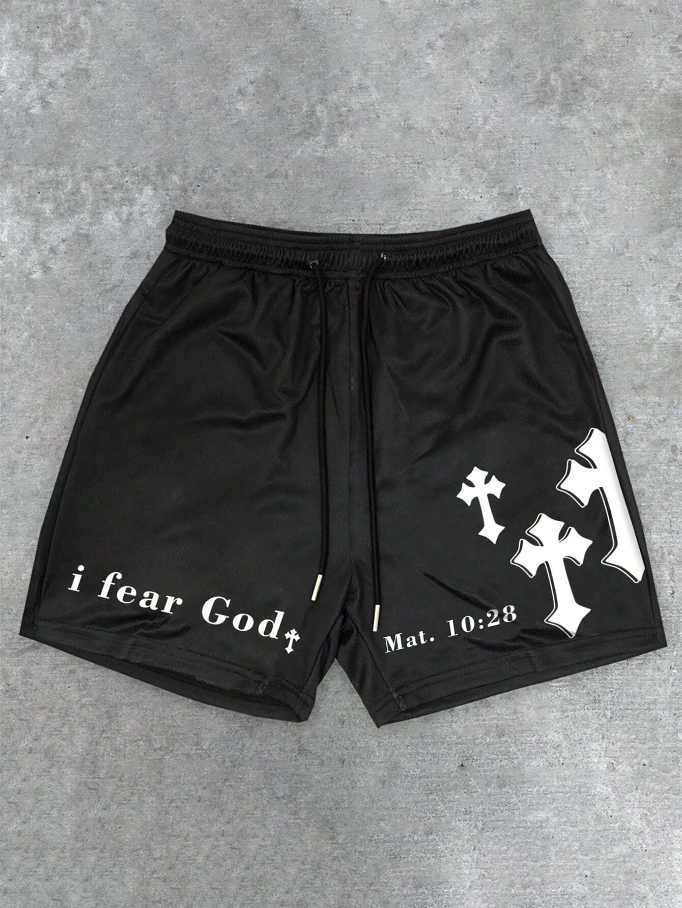 Manfinity LEGND Men\'S Cross Letter Print Drawstring Waist Shorts Men Clothing  Men Shorts Streetwear Gym Shorts Men 2022