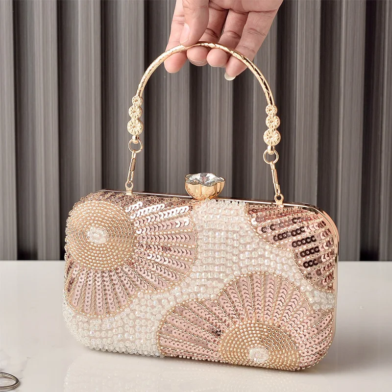 Pearl Sequined Silver Wedding Party Bag Handmade Embroidery Beaded Banquet Dress Clutch Purse Ladies Evening Handbag Champagne - view 2