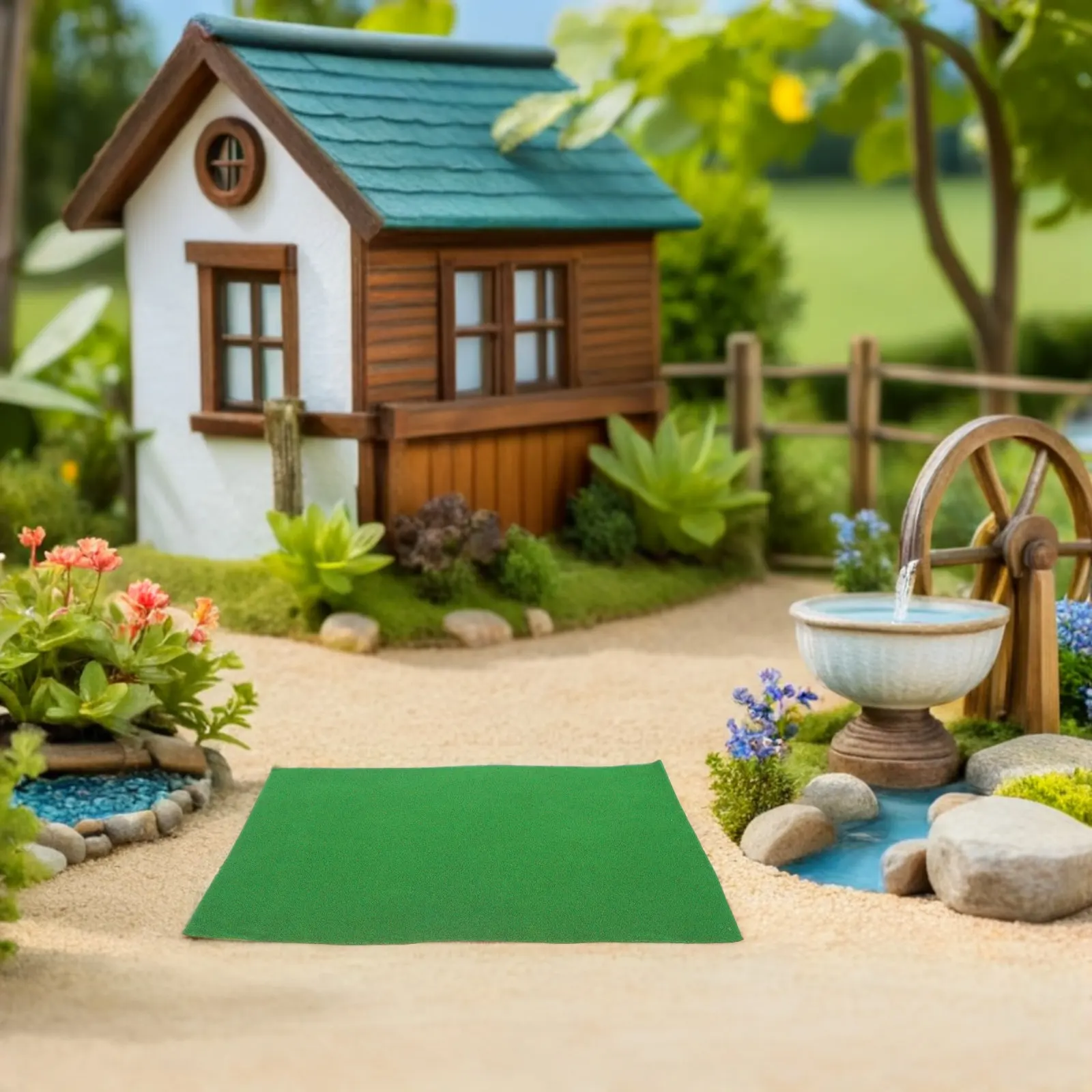 5Pcs Micro Landscape Artificial Grass Turf Squares Realistic Green Nylon Flocking Miniature Fairy Garden Lawn for DIY Dollhouse