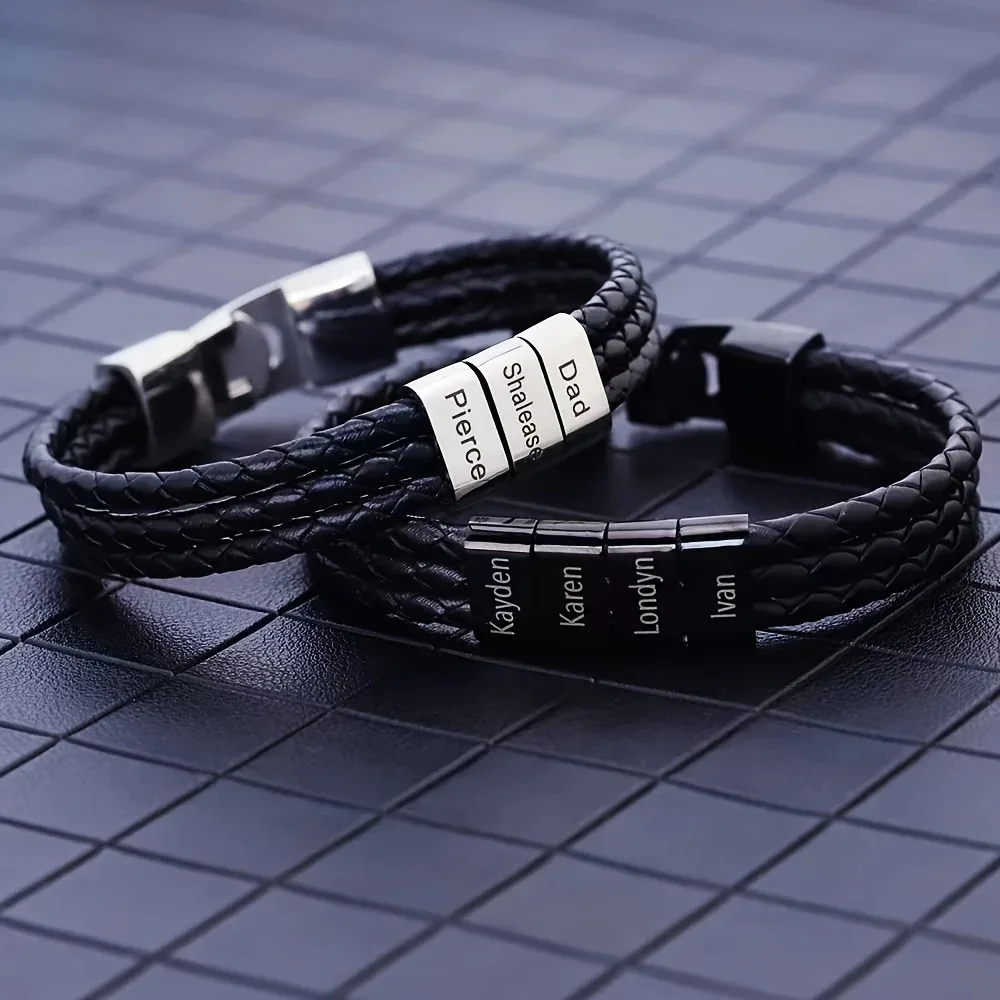 Men's Personalized Stainless Steel Bracelet Custom 1-5 Names Jewelry Thoughtful Father's Day Gifts for Dad Husband Grandpa Uncle