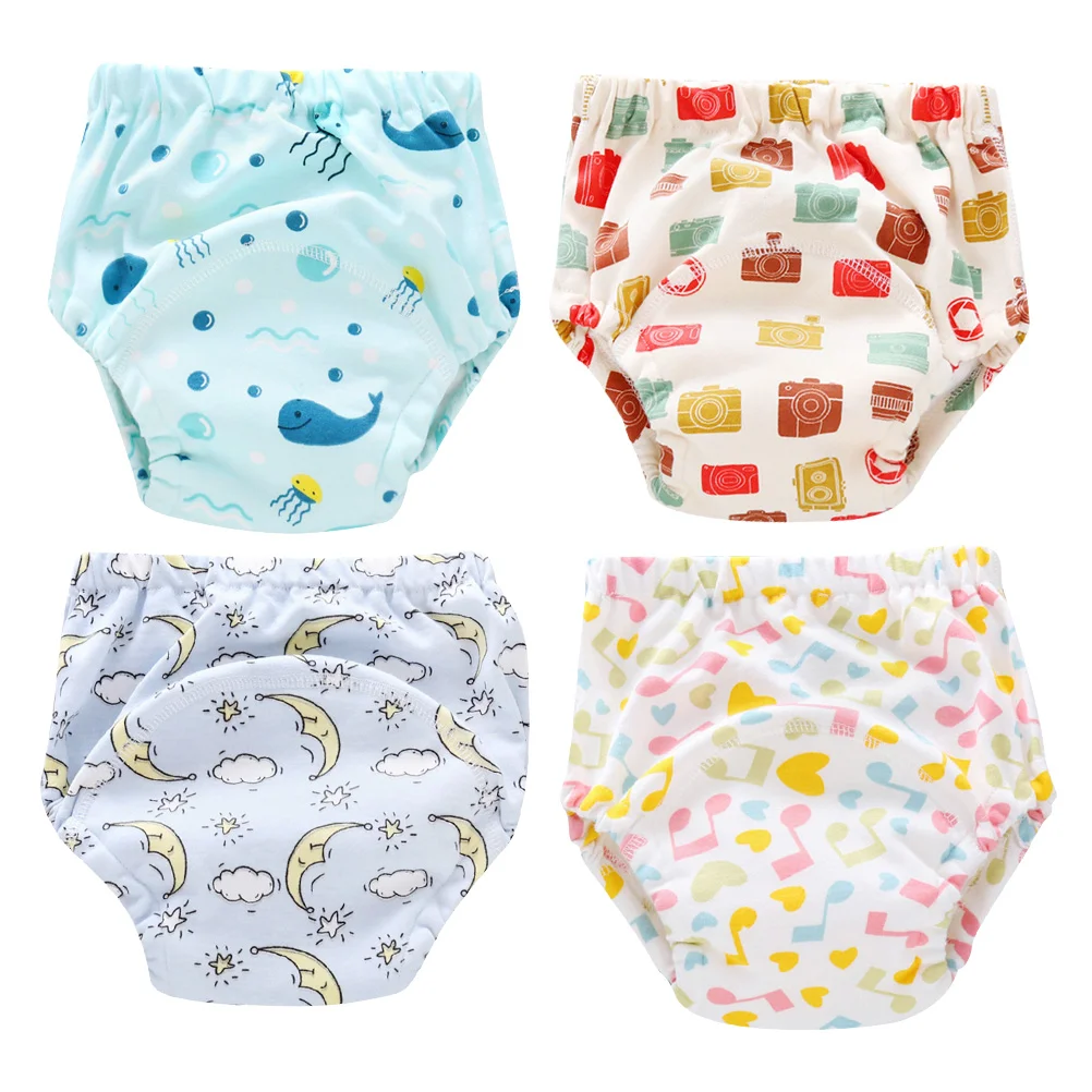 4 Pcs/1 Pack Baby Diapers Learning Training Pants Washable 6 Layers of Gauze Diaper Breathable Partition Diapers for 12-18 Kg Ba