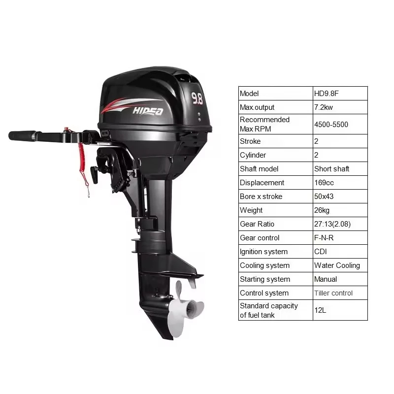 New 9.8HP  2-Stroke Outboard Motor with CE Certification | HIDEA Water-Cooled Engine for Fishing Boats Dinghies Kayaks