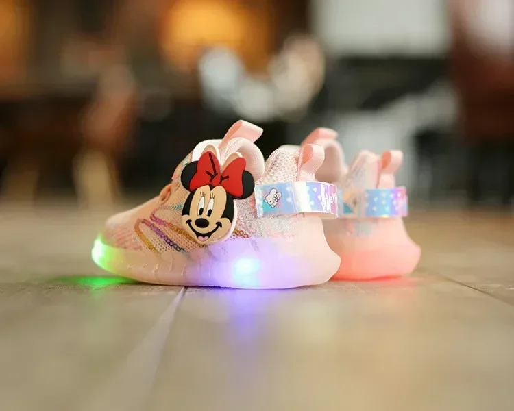 Disney children's cartoon Minnie Mickey boys and girls non-slip soft sole casual shoes sports shoes student running shoes LED