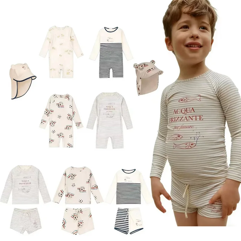 In Stock 2026 Spring Summer KS Swimming Suit Sets Boys Bathing Suit Two-piece Set Kids Beach Shorts Vacation Cartoon Swimwear