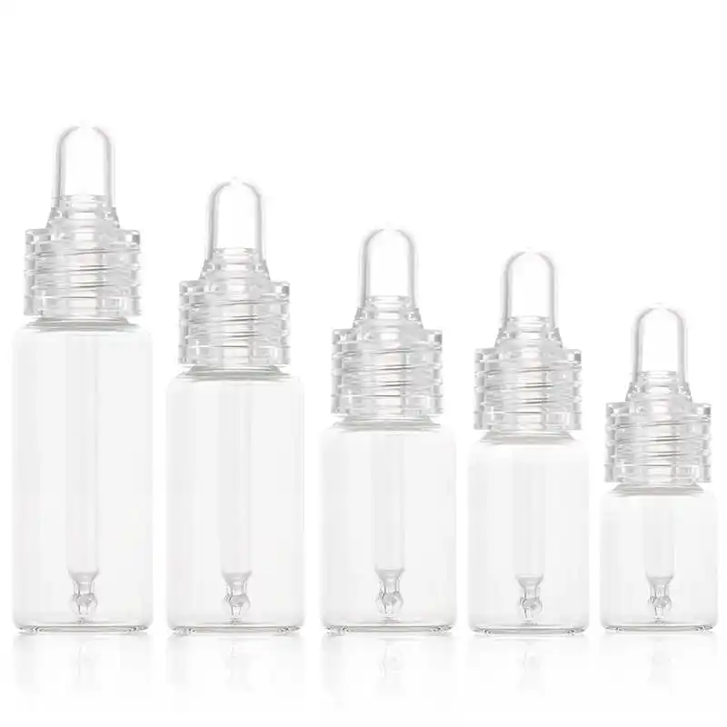 50Pcs 10ml 15ml 20ml Clear Glass Dropper Bottle PVC Rubber Head Dropper Clear Essential Oil Cosmetics Empty Beauty Bottle