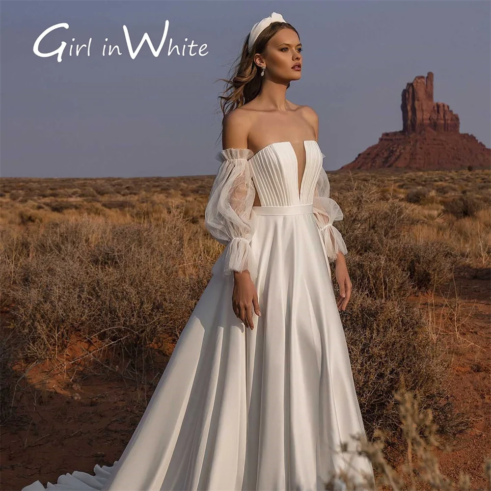 

Simple A-Line Wedding Dresses Sexy Strapless Off The Shoulder Bridal Gown Backless Lace-Up To Be свадебное платье Robe De Mariée