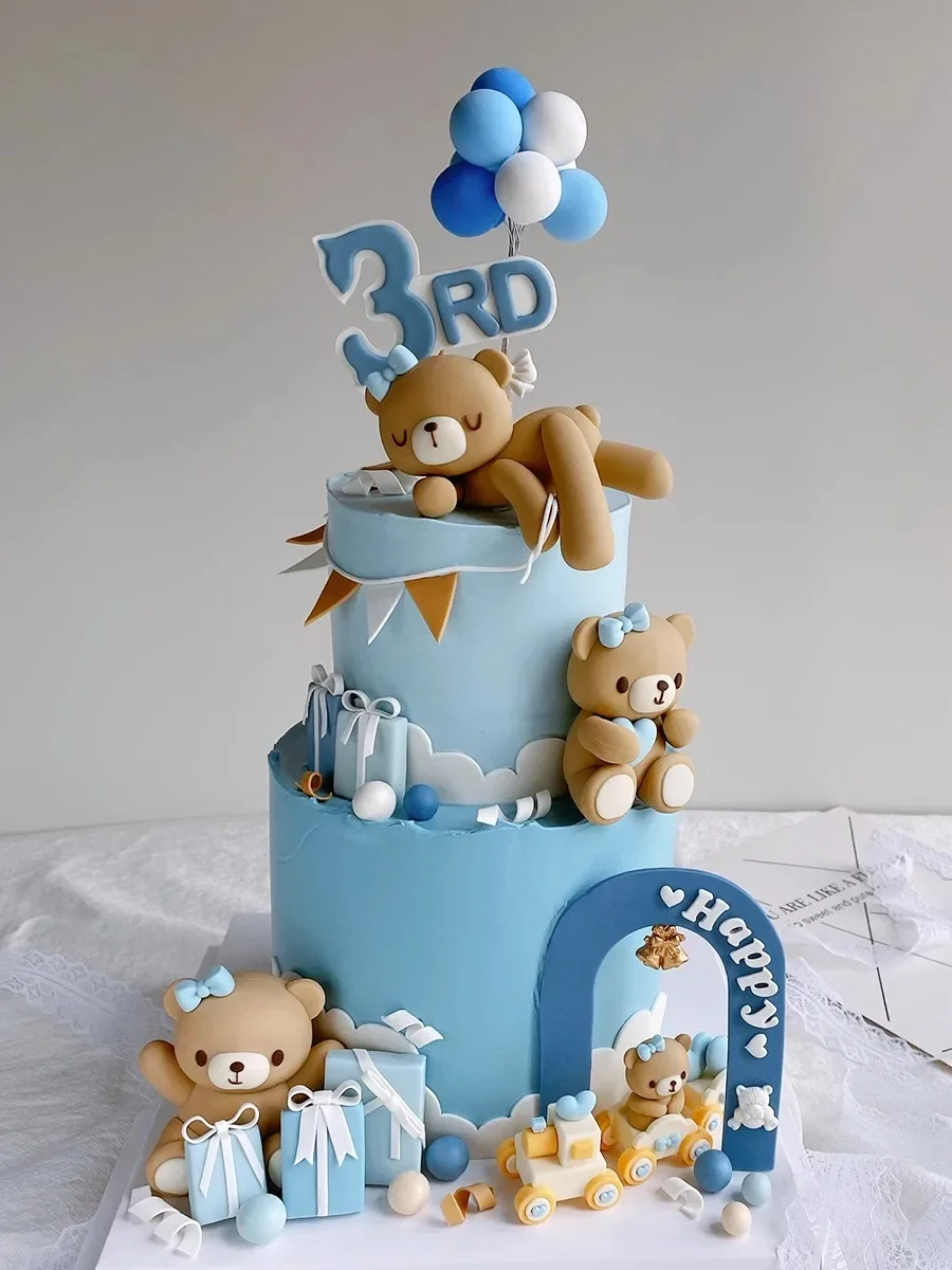 Niedlicher 3D brauner Bären-Kuchenaufsatz mit Schleife für Valentinstag, Geburtstag, Babyparty, Jungen, Mädchen, Jubiläum, Party, Kuchendekoration, Zubehör – Detail 25