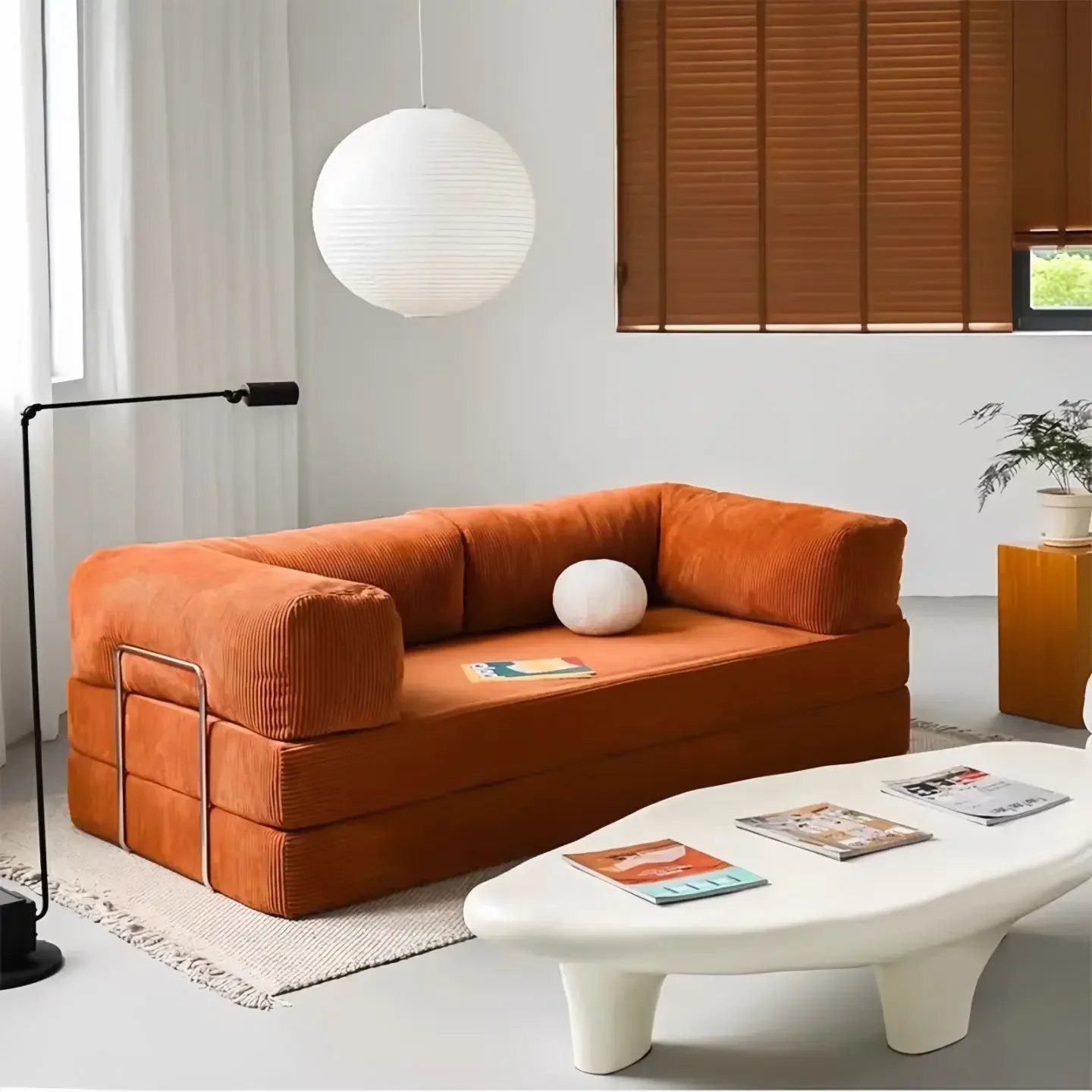 Fabric compression sofa bed foldable removable and washable double triple-purpose modular sofa view 3