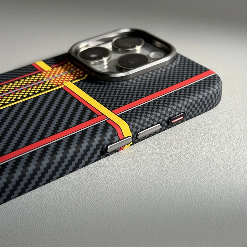 Alloy Lens Hit Color Carbon Fibre for MagSafe Phone Case for iPhone 16 15 17 Pro 16pro max 14 13 Wireless Charging Hard PC Cover
