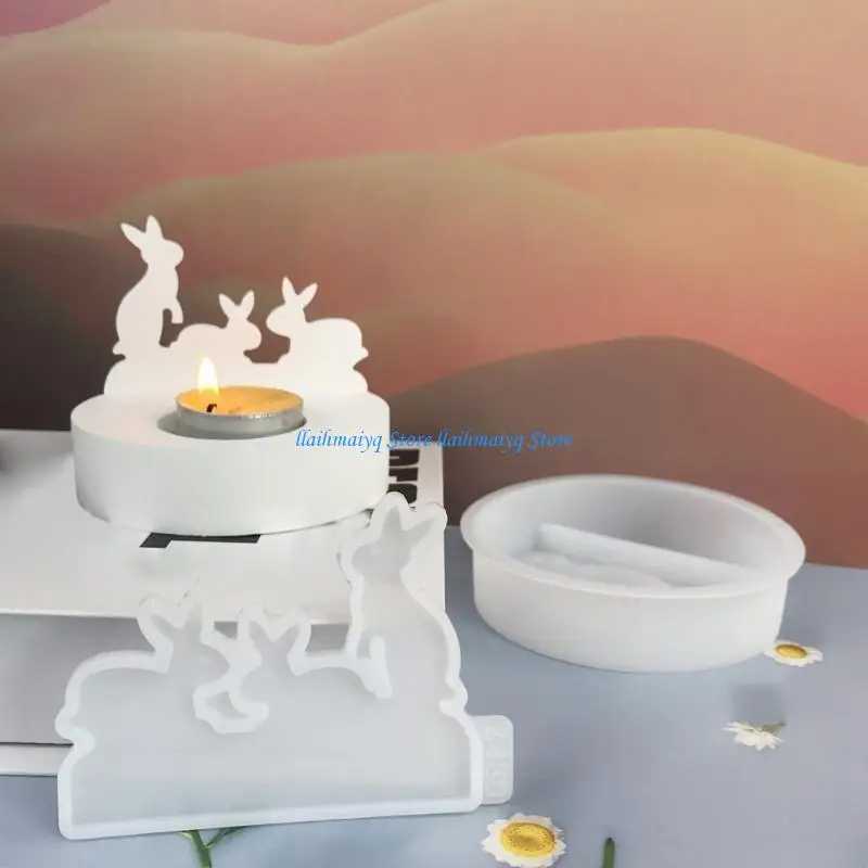 

573B Candlestick Mold Rabbit/Pine Forests Mold Holder Silicone Mould Gypsum Office Decorations Moulds