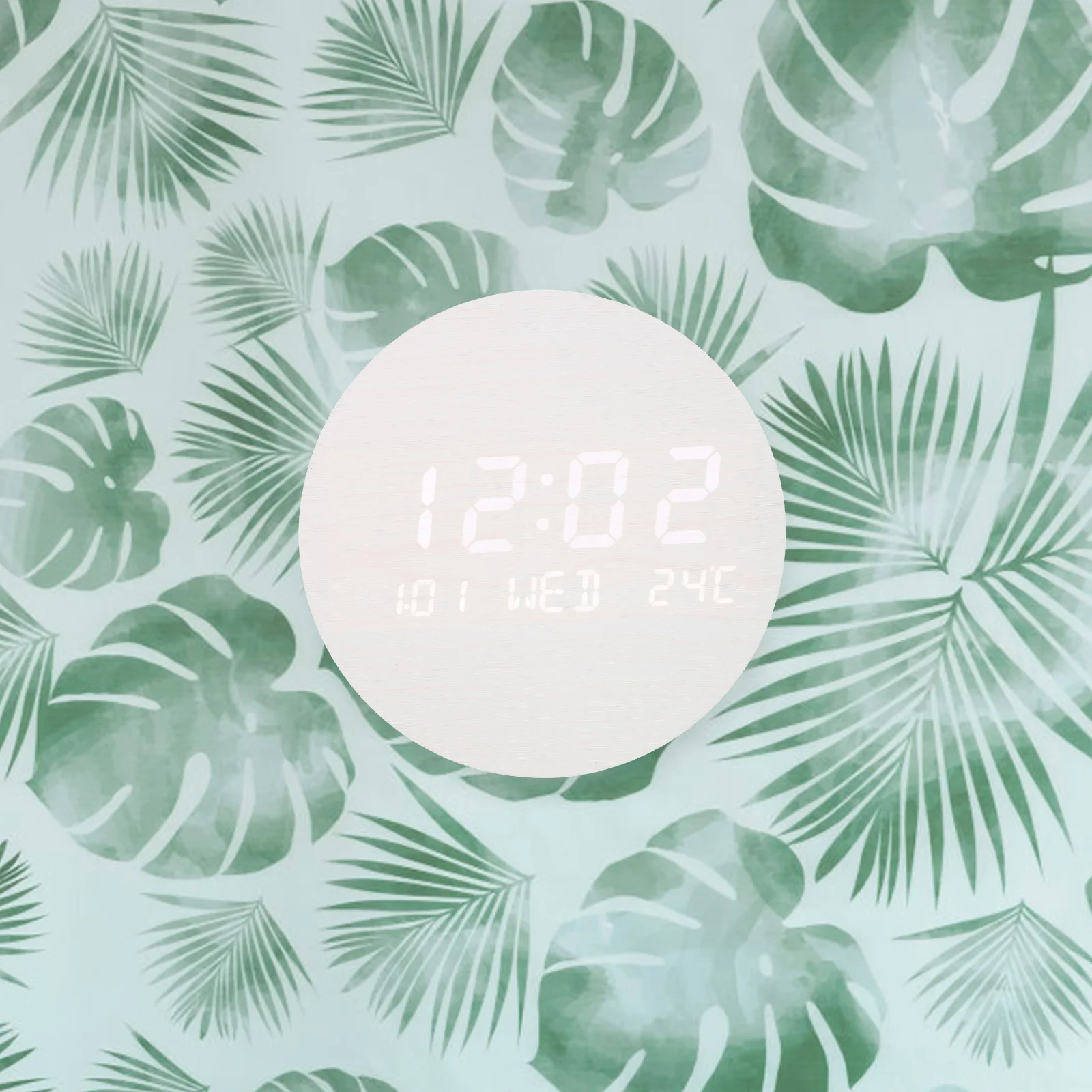 

Multifunctional Wooden LED Rechargeable Waterproof Moisture-Proof Desktop Alarm Decorative Round Digital Wall for Living